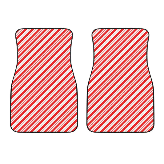 Red And White Candy Cane Stripes Print Front Car Floor Mats
