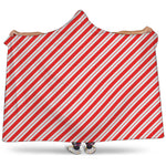 Red And White Candy Cane Stripes Print Hooded Blanket