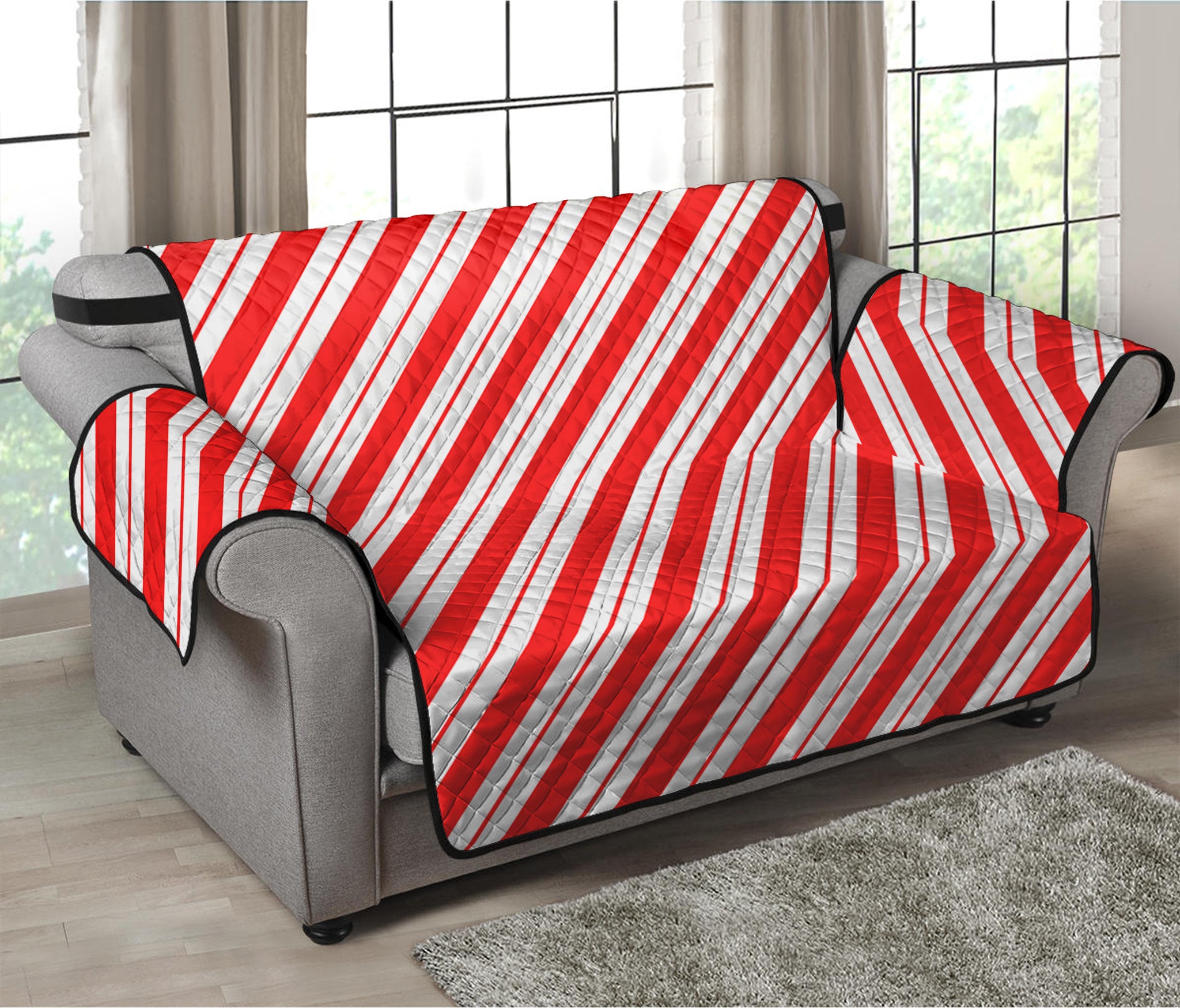 Red And White Candy Cane Stripes Print Loveseat Protector