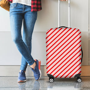 Red And White Candy Cane Stripes Print Luggage Cover