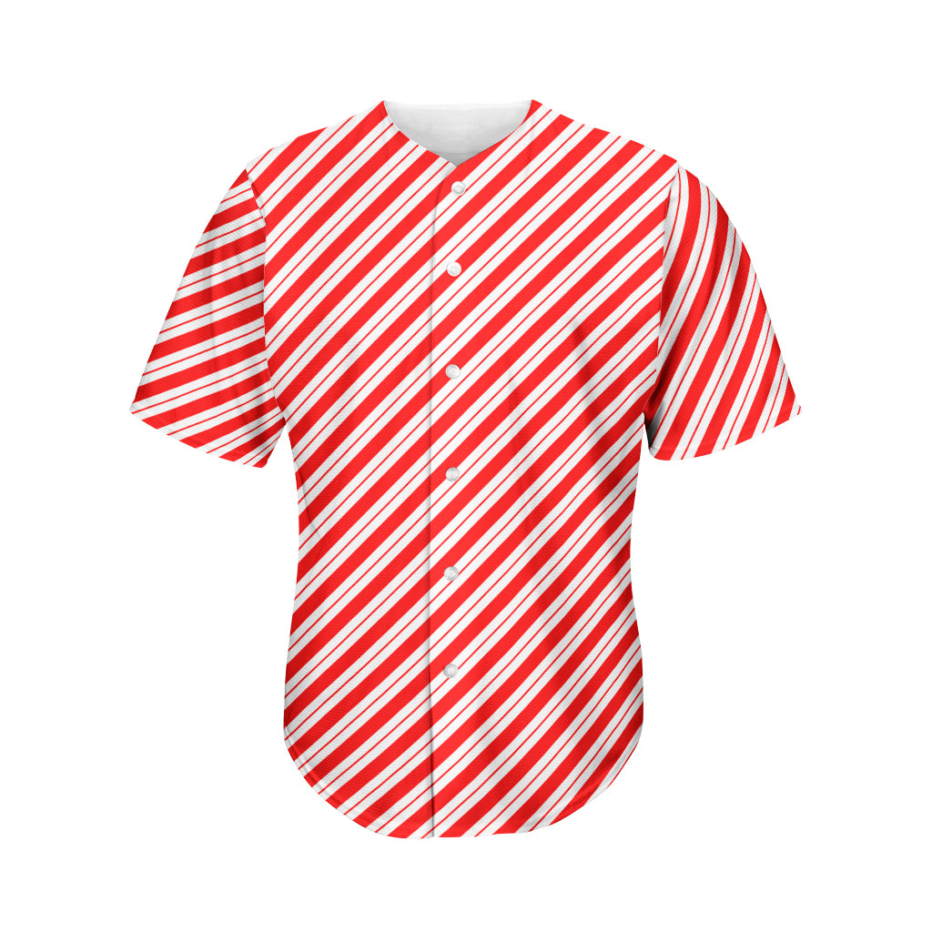 Red And White Candy Cane Stripes Print Men's Baseball Jersey