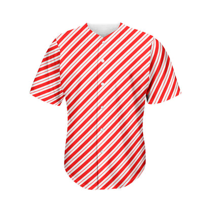 Red And White Candy Cane Stripes Print Men's Baseball Jersey