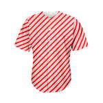 Red And White Candy Cane Stripes Print Men's Baseball Jersey