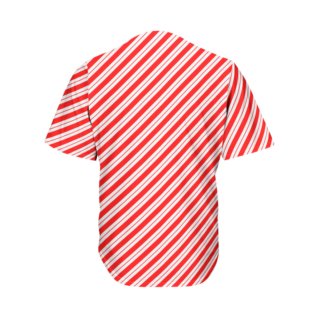 Red And White Candy Cane Stripes Print Men's Baseball Jersey