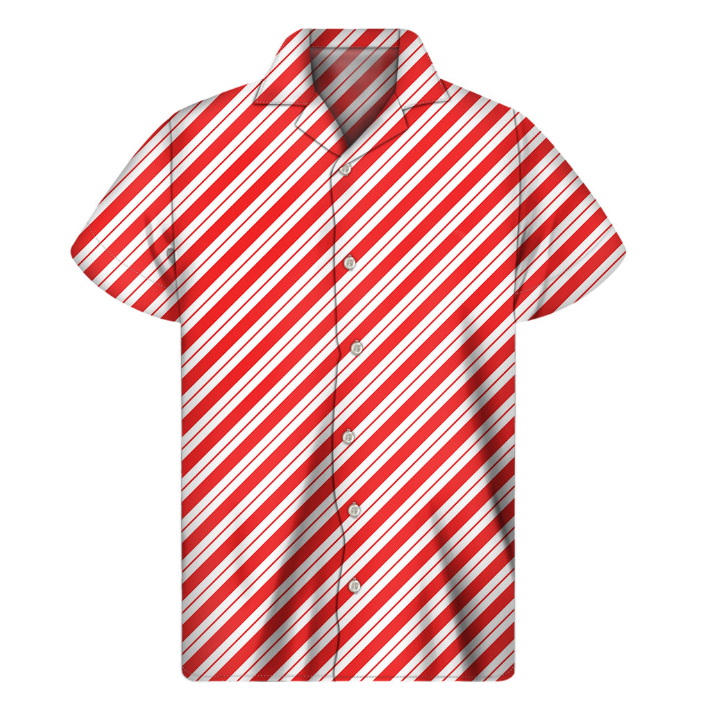 Red And White Candy Cane Stripes Print Men's Short Sleeve Shirt
