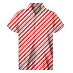 Red And White Candy Cane Stripes Print Men's Short Sleeve Shirt