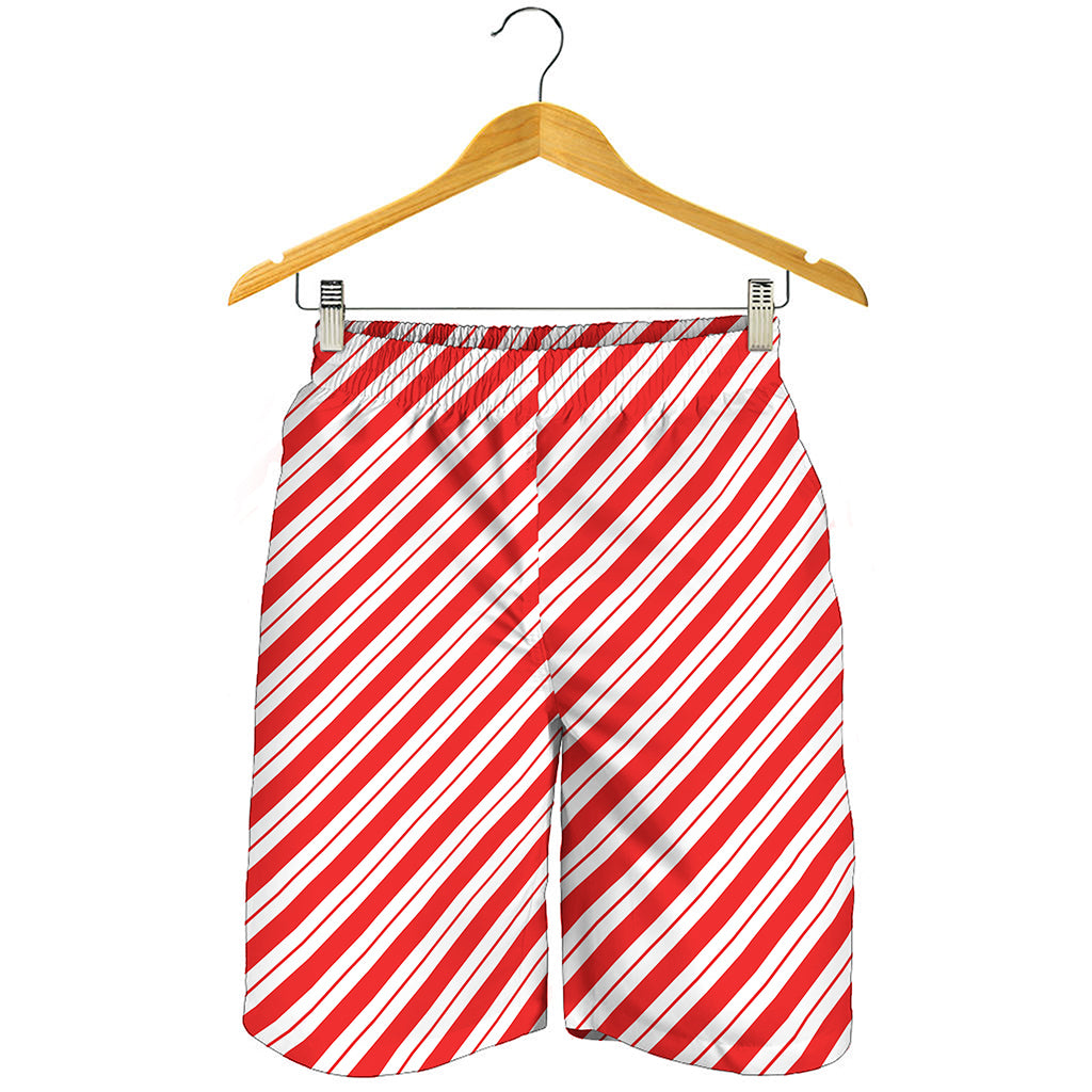 Red And White Candy Cane Stripes Print Men's Shorts