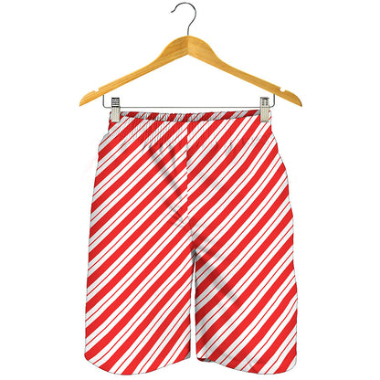 Red And White Candy Cane Stripes Print Men's Shorts