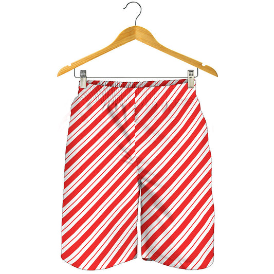 Red And White Candy Cane Stripes Print Men's Shorts