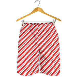 Red And White Candy Cane Stripes Print Men's Shorts