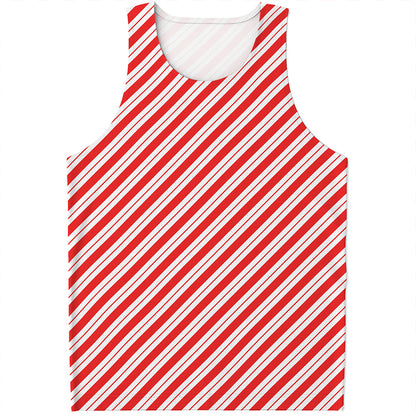 Red And White Candy Cane Stripes Print Men's Tank Top