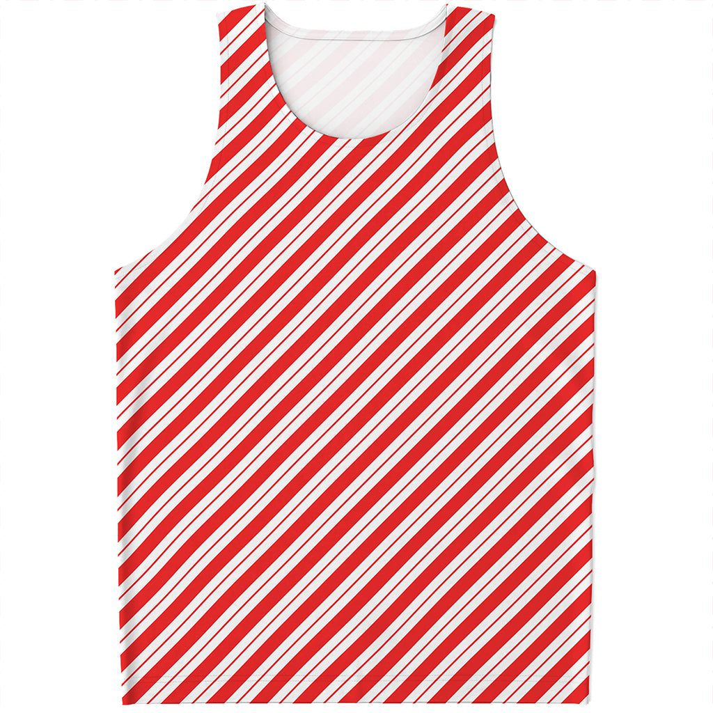 Red And White Candy Cane Stripes Print Men's Tank Top