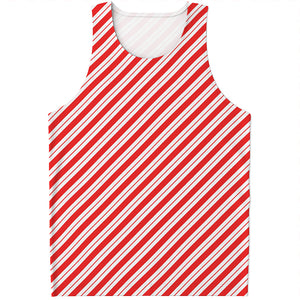 Red And White Candy Cane Stripes Print Men's Tank Top