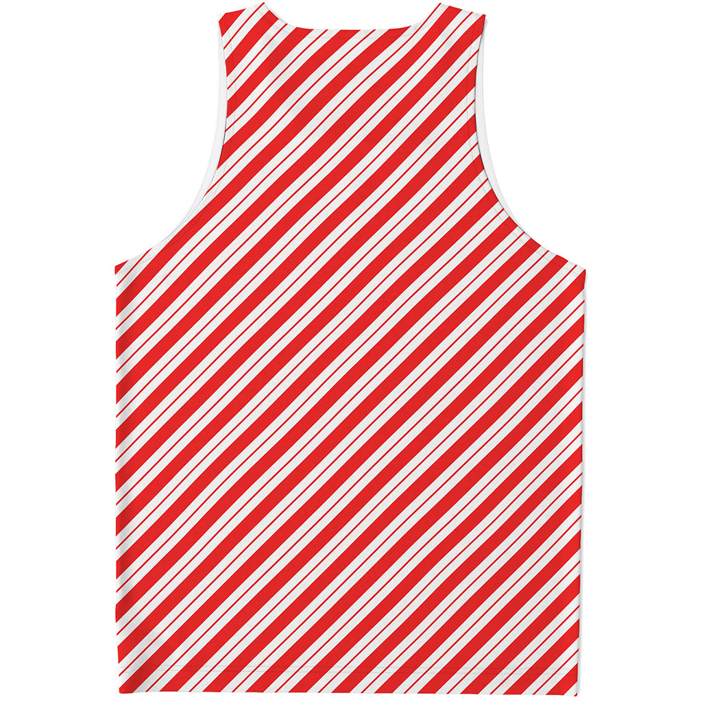 Red And White Candy Cane Stripes Print Men's Tank Top