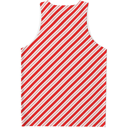 Red And White Candy Cane Stripes Print Men's Tank Top
