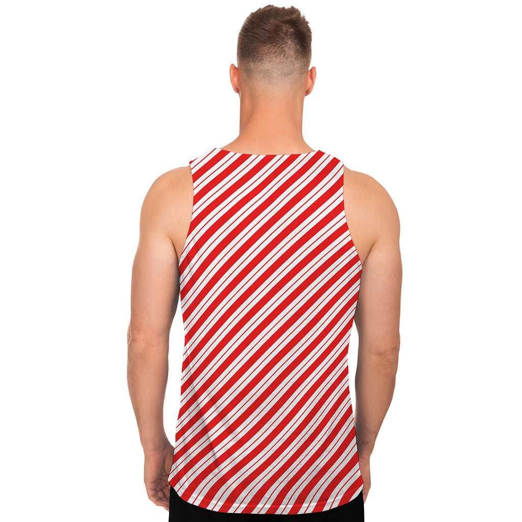 Red And White Candy Cane Stripes Print Men's Tank Top