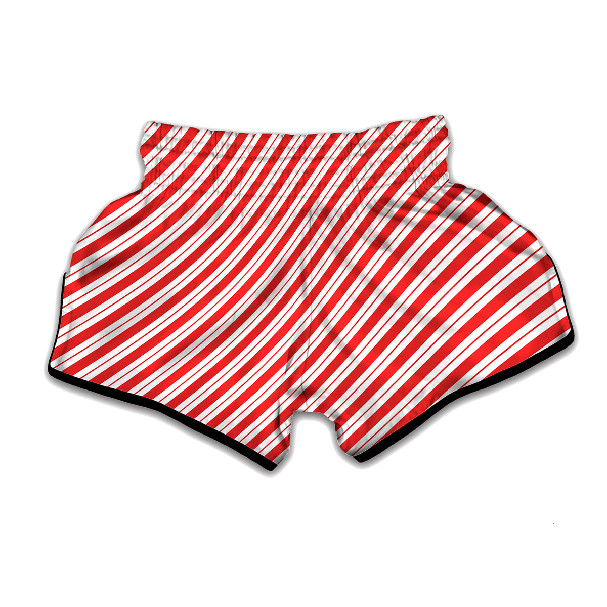 Red And White Candy Cane Stripes Print Muay Thai Boxing Shorts