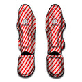 Red And White Candy Cane Stripes Print Muay Thai Shin Guards