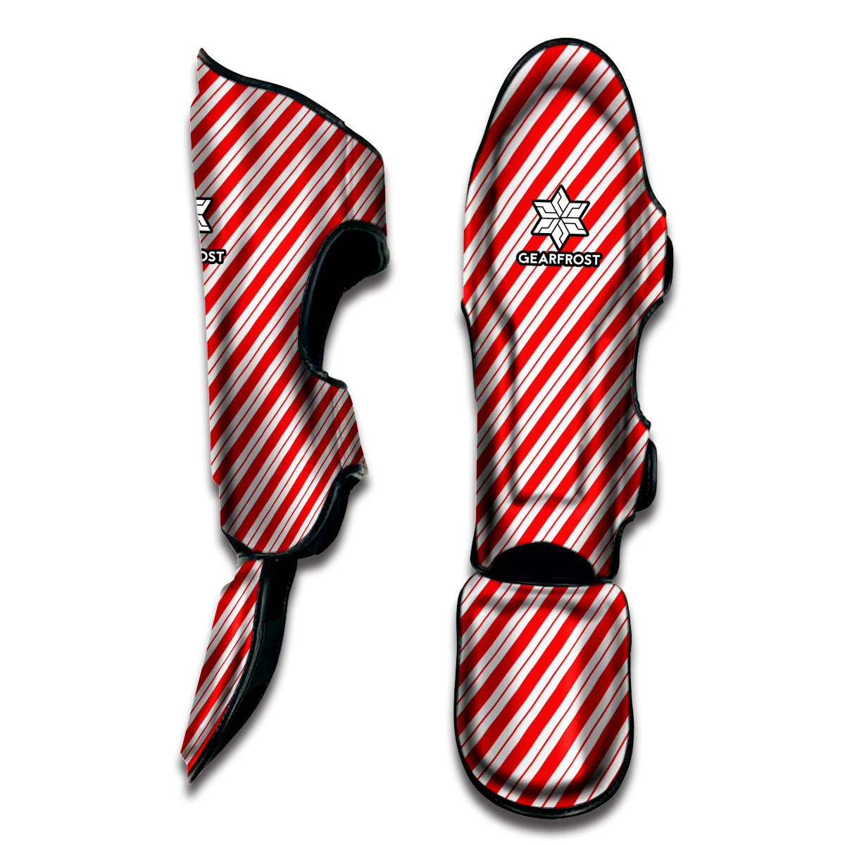 Red And White Candy Cane Stripes Print Muay Thai Shin Guard