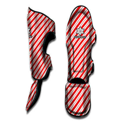 Red And White Candy Cane Stripes Print Muay Thai Shin Guard