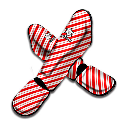 Red And White Candy Cane Stripes Print Muay Thai Shin Guard
