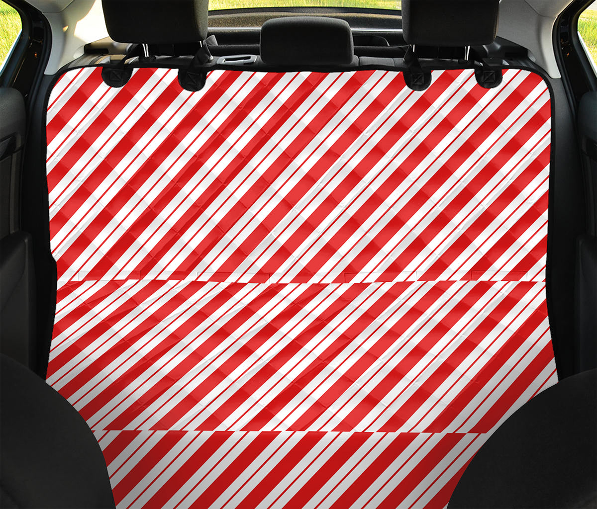 Red And White Candy Cane Stripes Print Pet Car Back Seat Cover