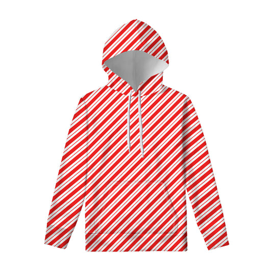 Red And White Candy Cane Stripes Print Pullover Hoodie