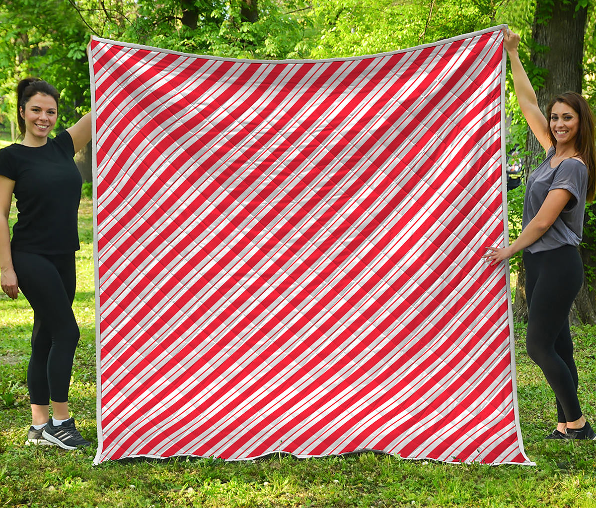 Red And White Candy Cane Stripes Print Quilt