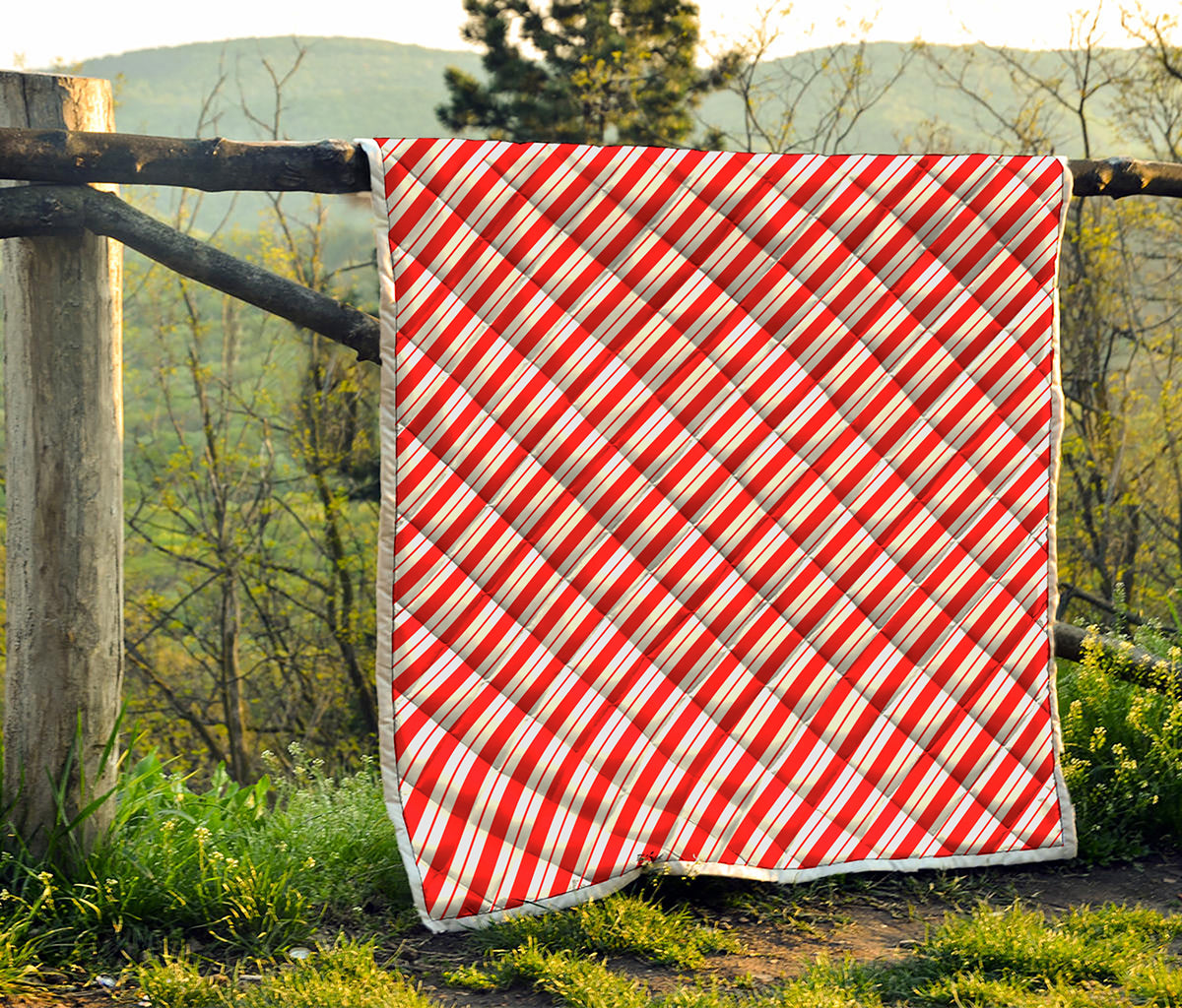 Red And White Candy Cane Stripes Print Quilt