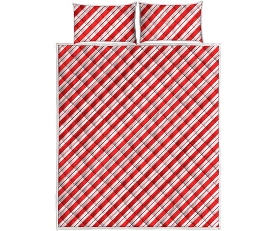Red And White Candy Cane Stripes Print Quilt Bed Set