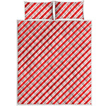 Red And White Candy Cane Stripes Print Quilt Bed Set