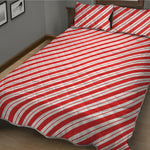 Red And White Candy Cane Stripes Print Quilt Bed Set