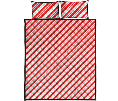 Red And White Candy Cane Stripes Print Quilt Bed Set