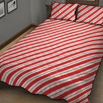Red And White Candy Cane Stripes Print Quilt Bed Set