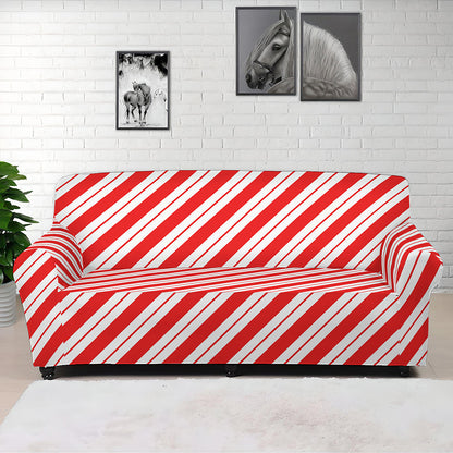 Red And White Candy Cane Stripes Print Sofa Cover