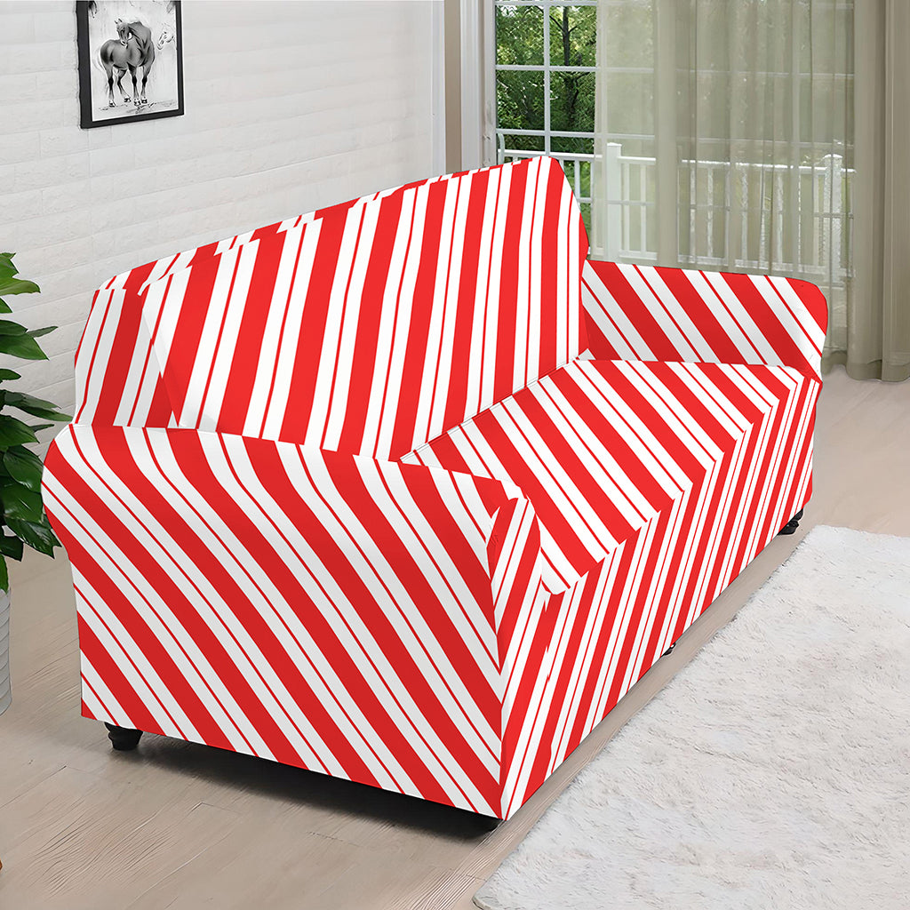 Red And White Candy Cane Stripes Print Sofa Cover