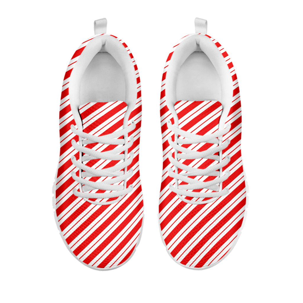 Red And White Candy Cane Stripes Print White Sneakers