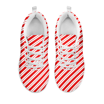 Red And White Candy Cane Stripes Print White Sneakers