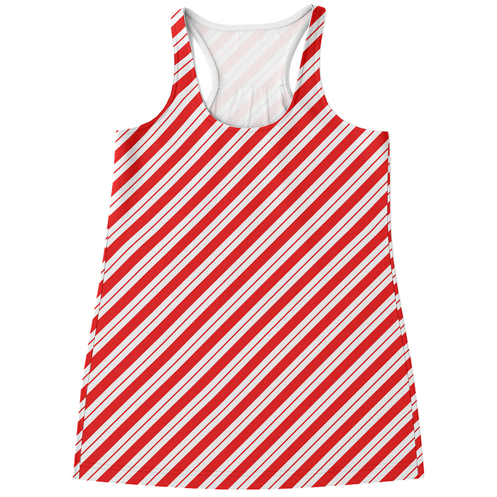 Red And White Candy Cane Stripes Print Women's Racerback Tank Top
