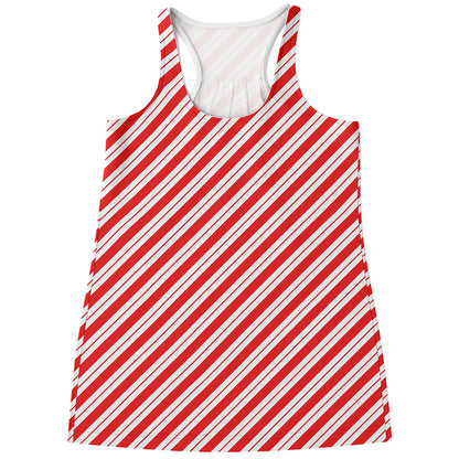 Red And White Candy Cane Stripes Print Women's Racerback Tank Top