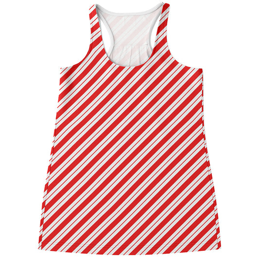 Red And White Candy Cane Stripes Print Women's Racerback Tank Top