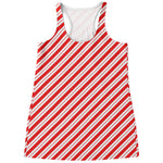 Red And White Candy Cane Stripes Print Women's Racerback Tank Top