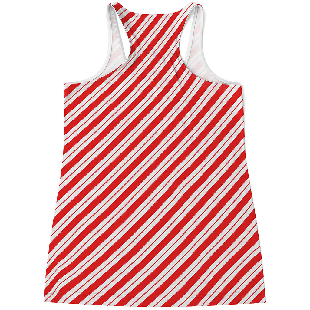 Red And White Candy Cane Stripes Print Women's Racerback Tank Top