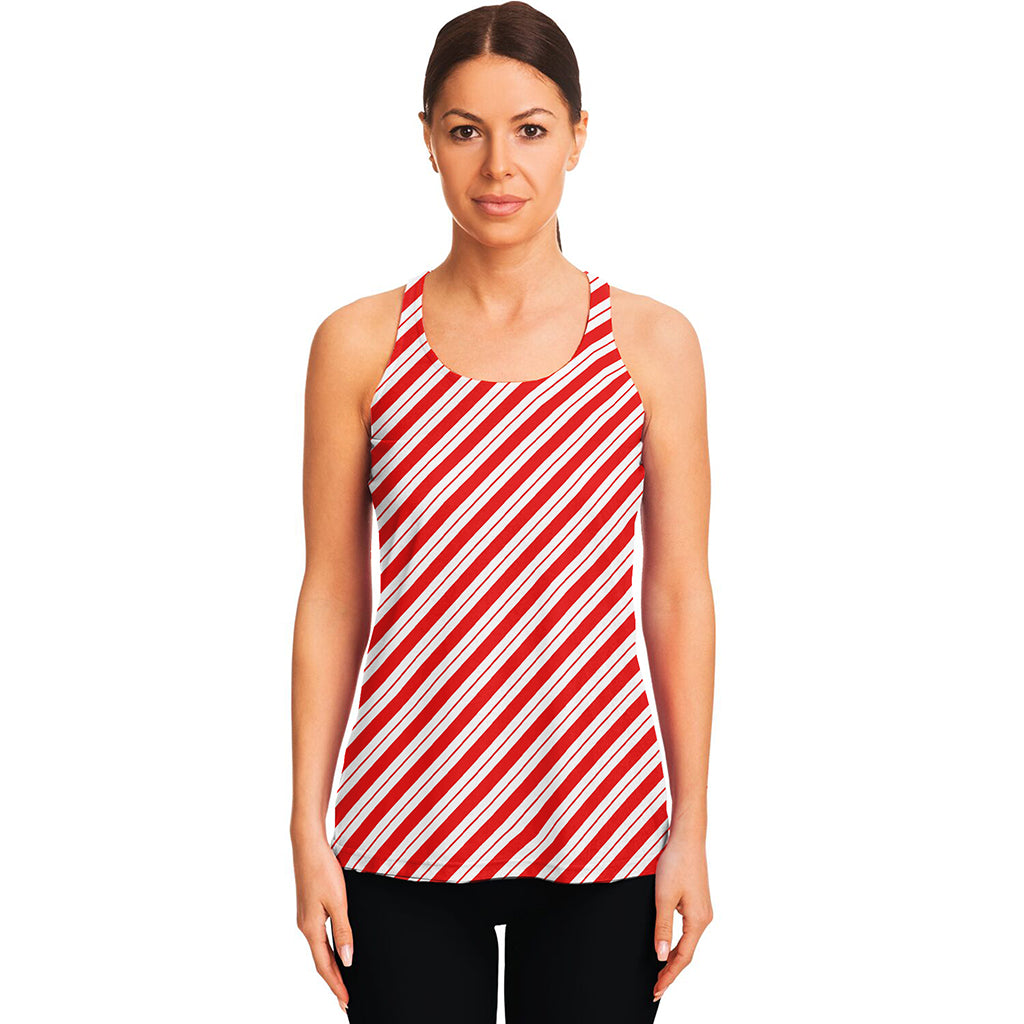 Red And White Candy Cane Stripes Print Women's Racerback Tank Top
