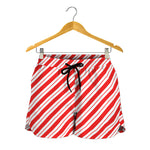 Red And White Candy Cane Stripes Print Women's Shorts