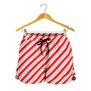 Red And White Candy Cane Stripes Print Women's Shorts