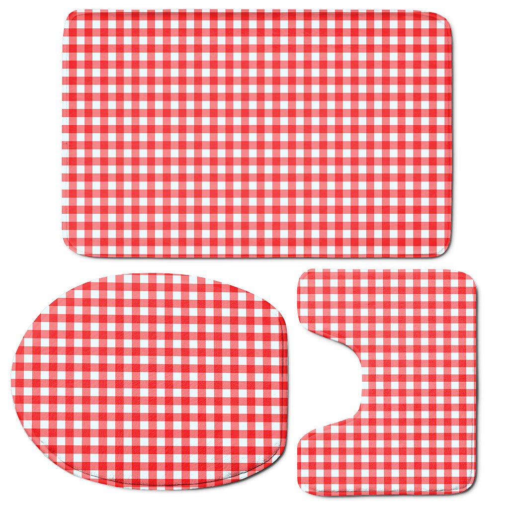 Red And White Check Pattern Print 3 Piece Bath Mat Set