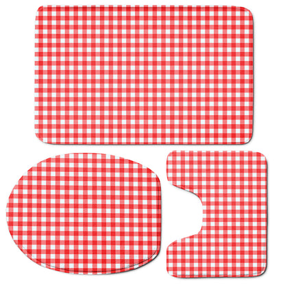 Red And White Check Pattern Print 3 Piece Bath Mat Set
