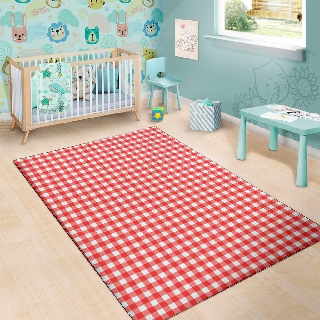 Red And White Check Pattern Print Area Rug