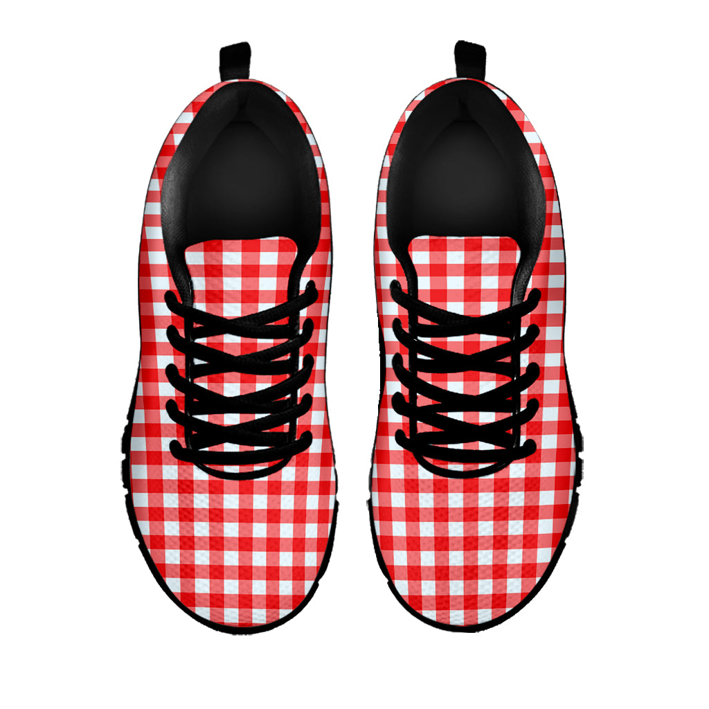 Red And White Check Pattern Print Black Sneakers